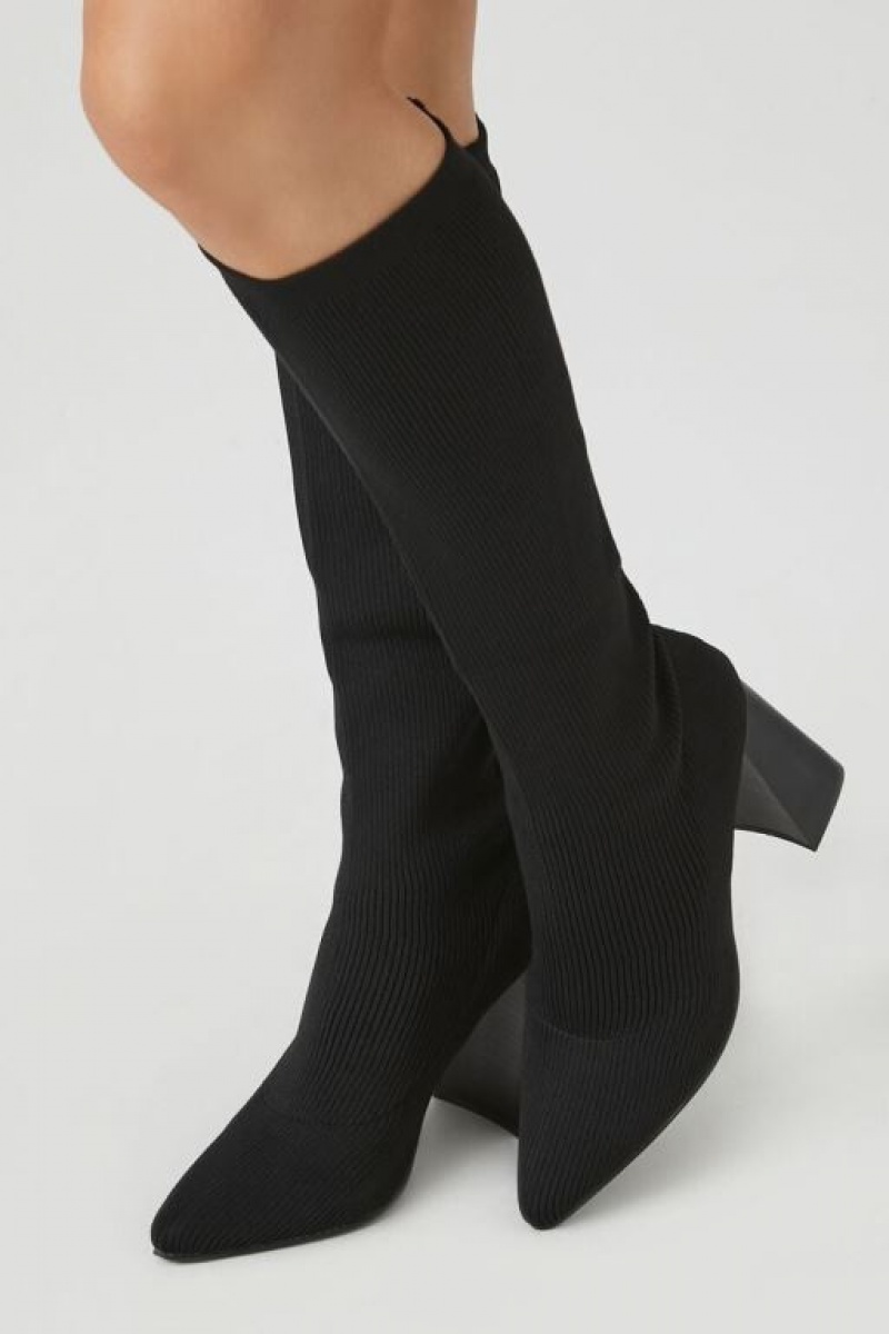 Botas Forever 21 Knee High Sock Mujer Negras | 4rOl2ABibkA