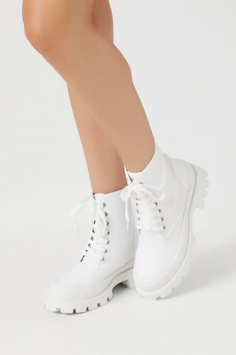 Botas Forever 21 Lace Up Lug Sole Ankle Mujer Blancas | b7wrrEFYx5d