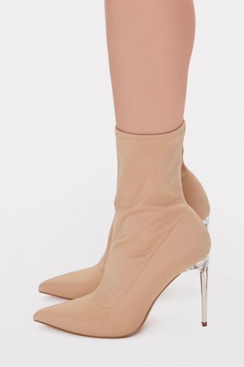 Botas Forever 21 Lucite Stiletto Sock Booties Mujer Beige | WFFBv51NEtu