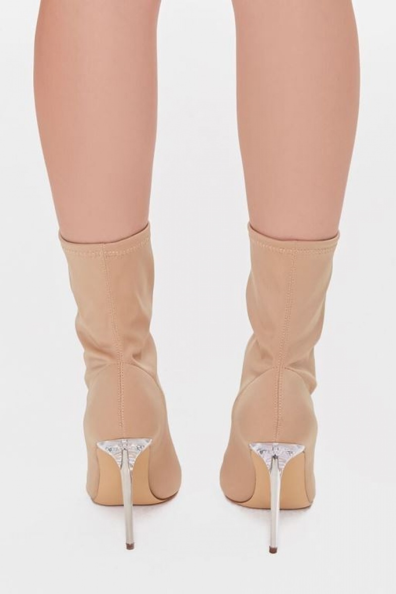 Botas Forever 21 Lucite Stiletto Sock Booties Mujer Beige | WFFBv51NEtu