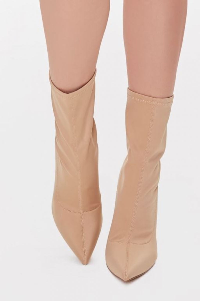 Botas Forever 21 Lucite Stiletto Sock Booties Mujer Beige | WFFBv51NEtu