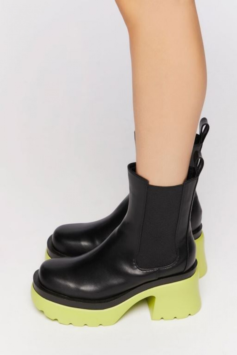 Botas Forever 21 Lug Sole Chelsea Mujer Negras Verde Claro | yNt40VqBEw5