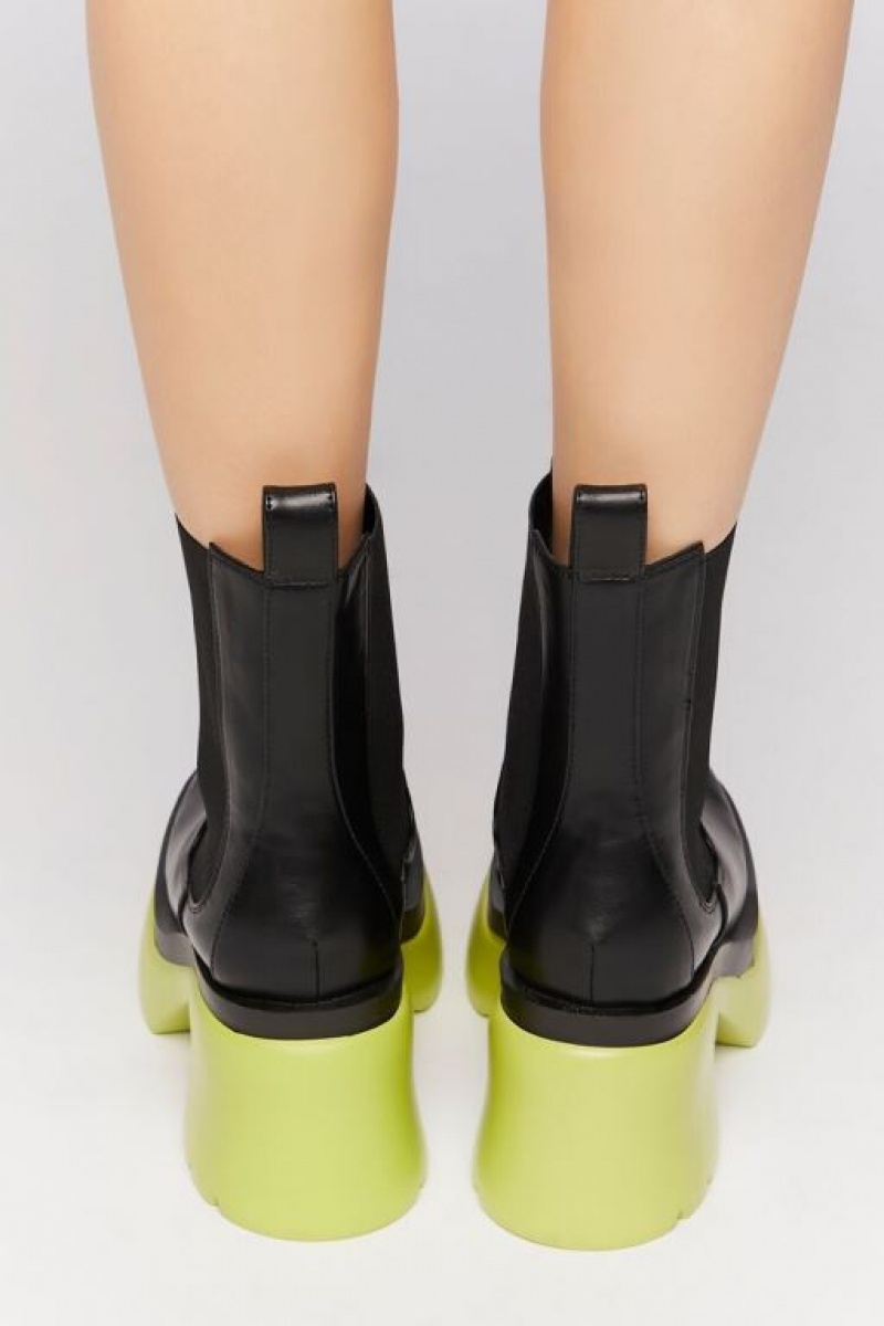 Botas Forever 21 Lug Sole Chelsea Mujer Negras Verde Claro | yNt40VqBEw5