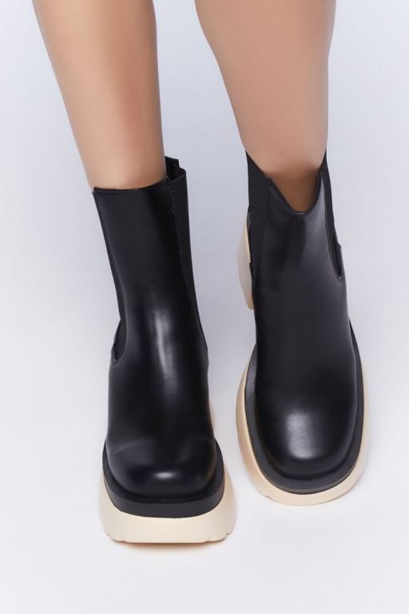 Botas Forever 21 Lug Sole Chelsea Mujer Negras Creme | tAXXItXa7Fg