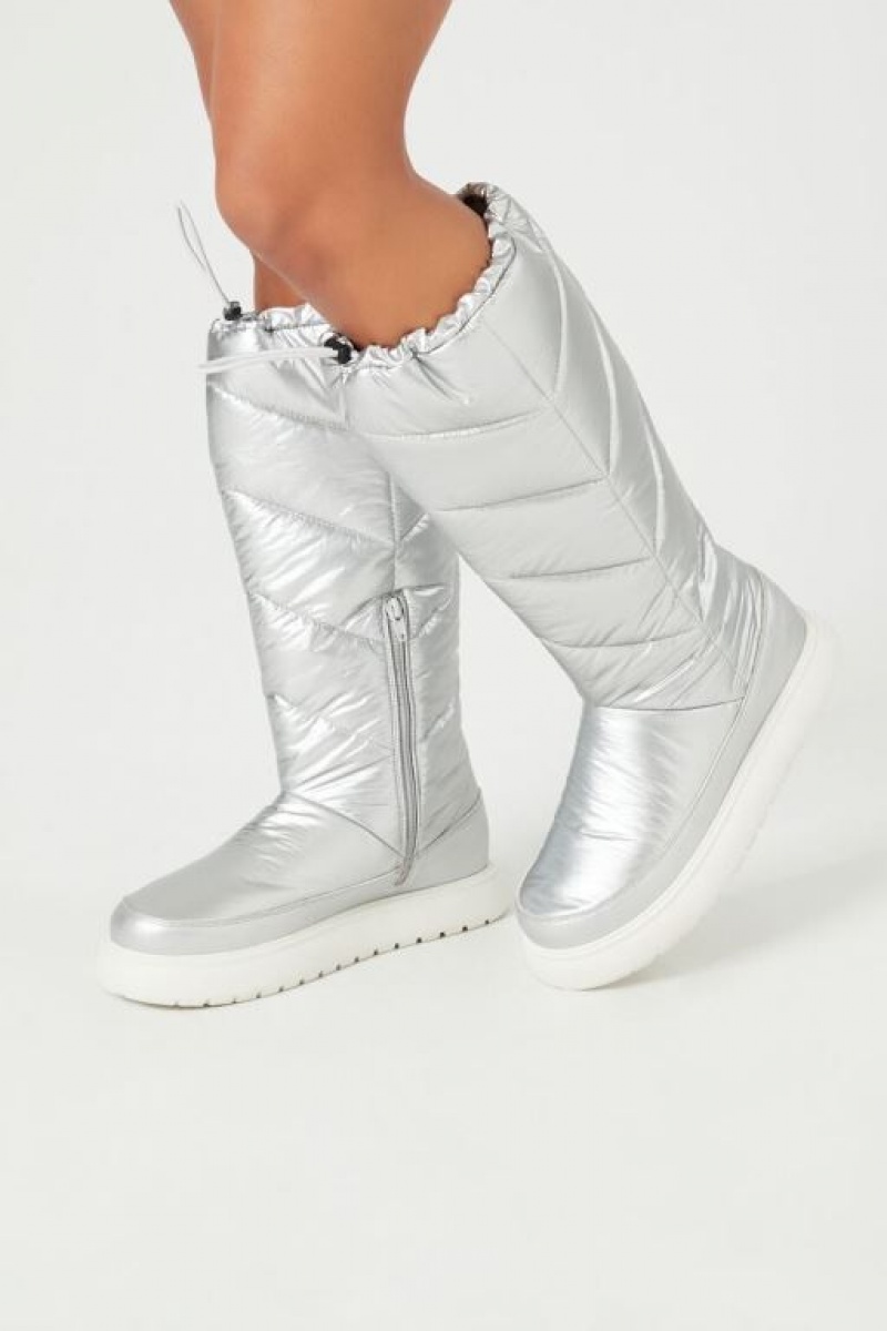 Botas Forever 21 Metallic Chevron Acolchado Mujer Plateadas | XG6LvqAWmh4