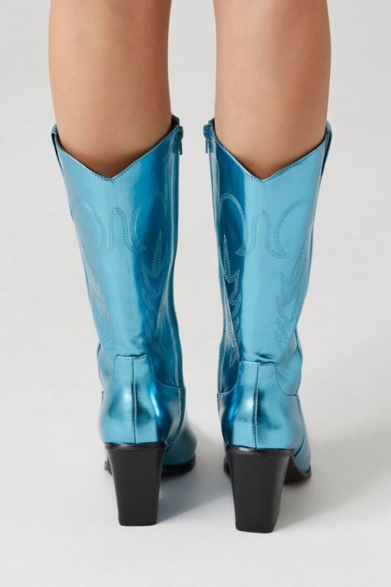 Botas Forever 21 Metallic Cowboy Mujer Azules | SBhvjricd5U