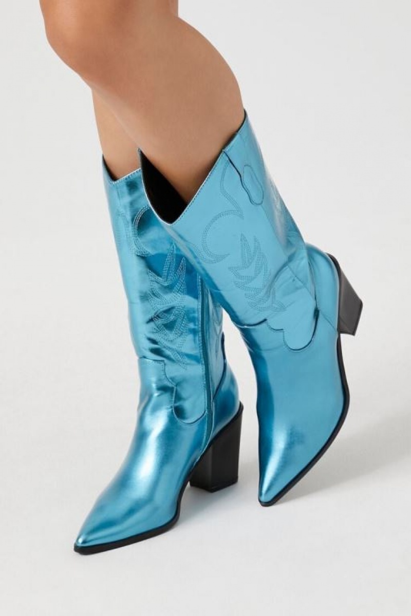 Botas Forever 21 Metallic Cowboy Mujer Azules | SBhvjricd5U