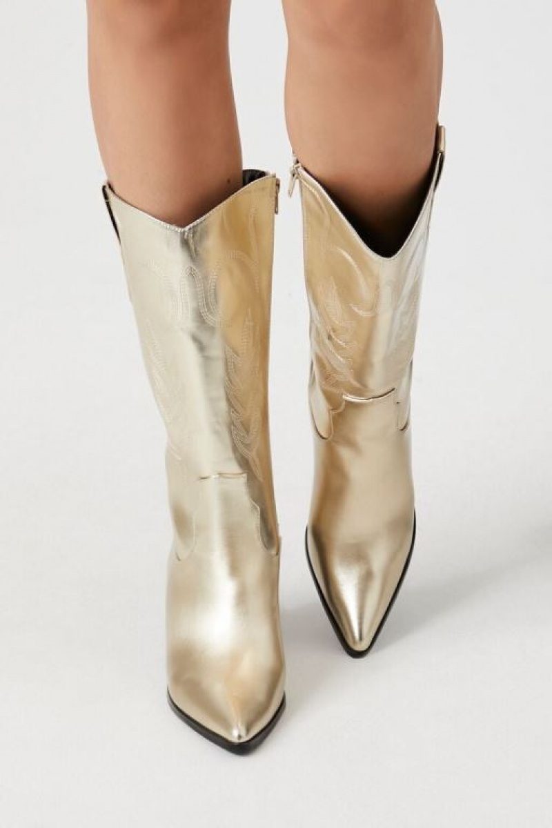 Botas Forever 21 Metallic Cowboy Mujer Doradas | 5XX82I4Q1QV