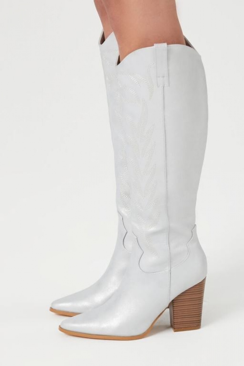 Botas Forever 21 Metallic Cowboy Mujer Plateadas | DFDkkHkJoqh