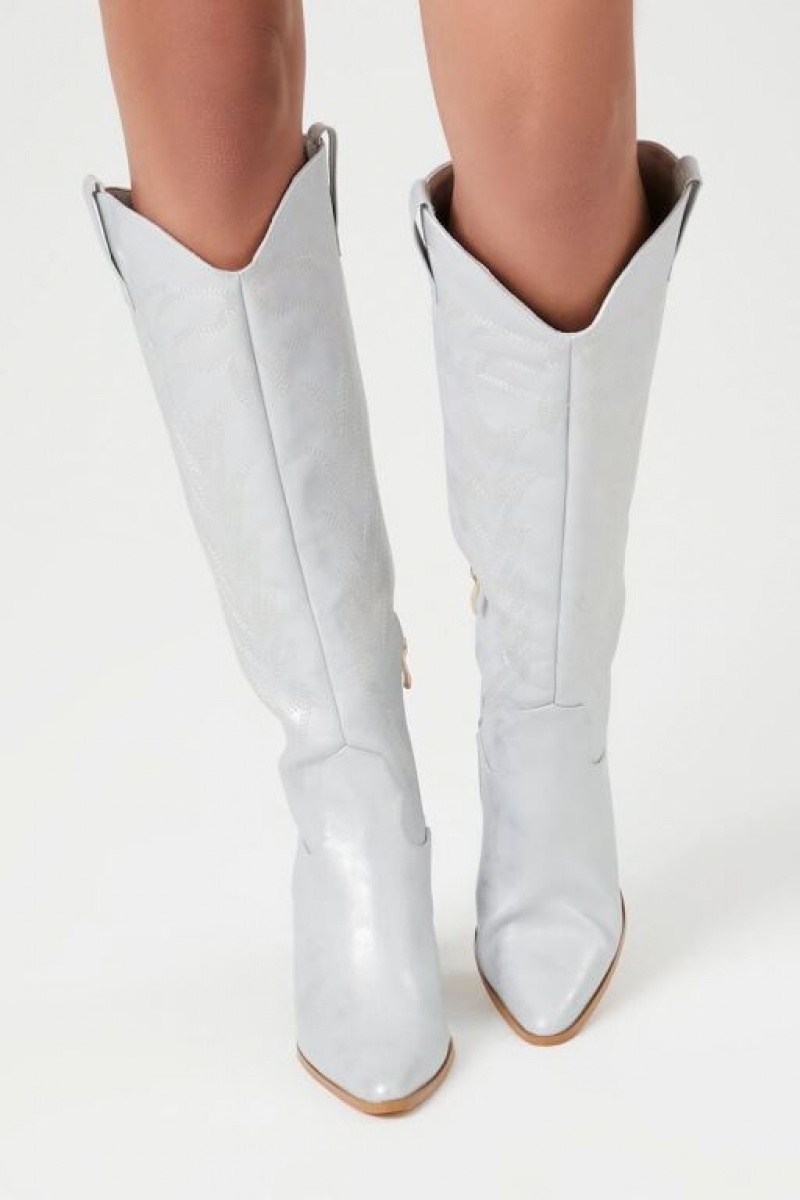 Botas Forever 21 Metallic Cowboy Mujer Plateadas | DFDkkHkJoqh