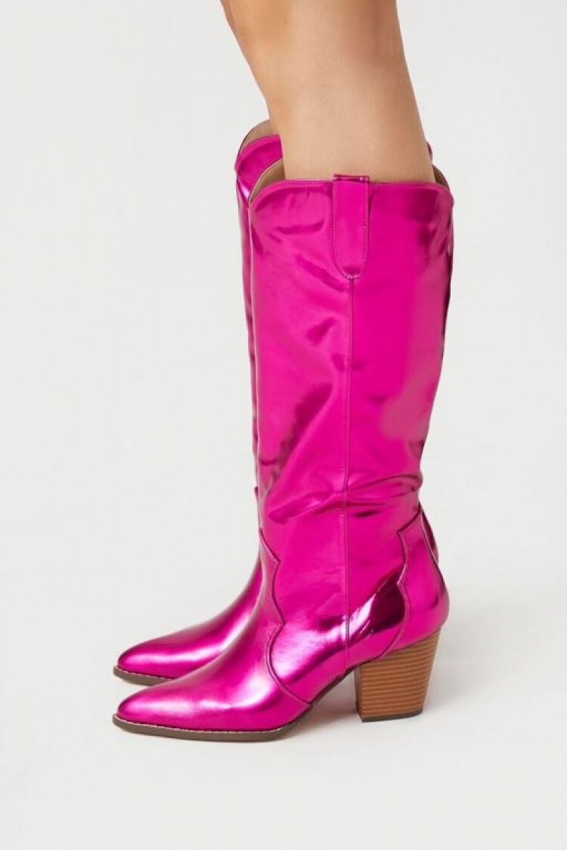 Botas Forever 21 Metallic Faux Cuero Cowboy Mujer Rosas | XYQQNI17w1K