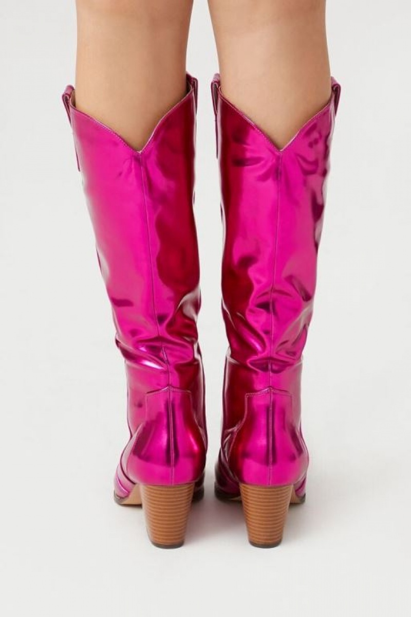 Botas Forever 21 Metallic Faux Cuero Cowboy Mujer Rosas | XYQQNI17w1K