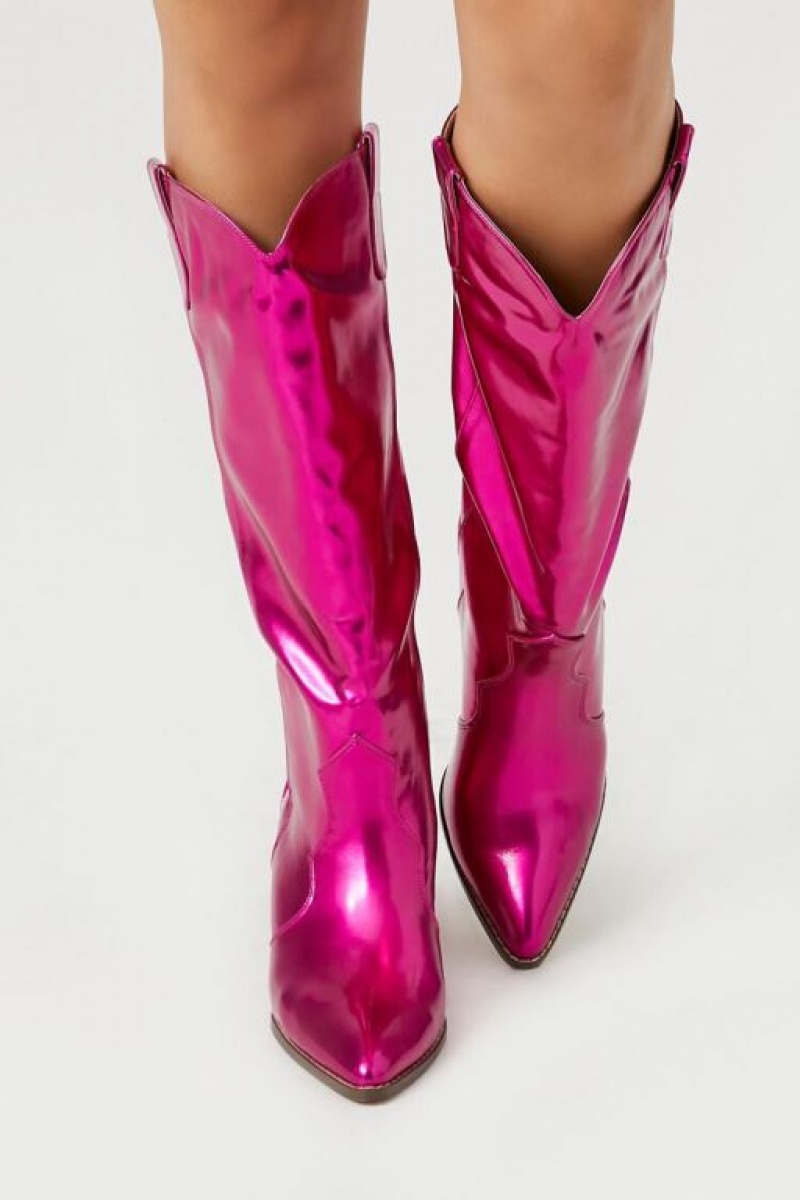 Botas Forever 21 Metallic Faux Cuero Cowboy Mujer Rosas | XYQQNI17w1K