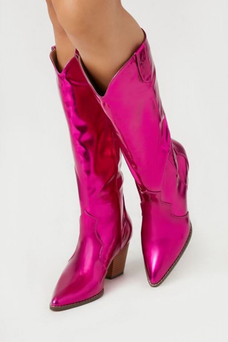 Botas Forever 21 Metallic Faux Cuero Cowboy Mujer Rosas | XYQQNI17w1K