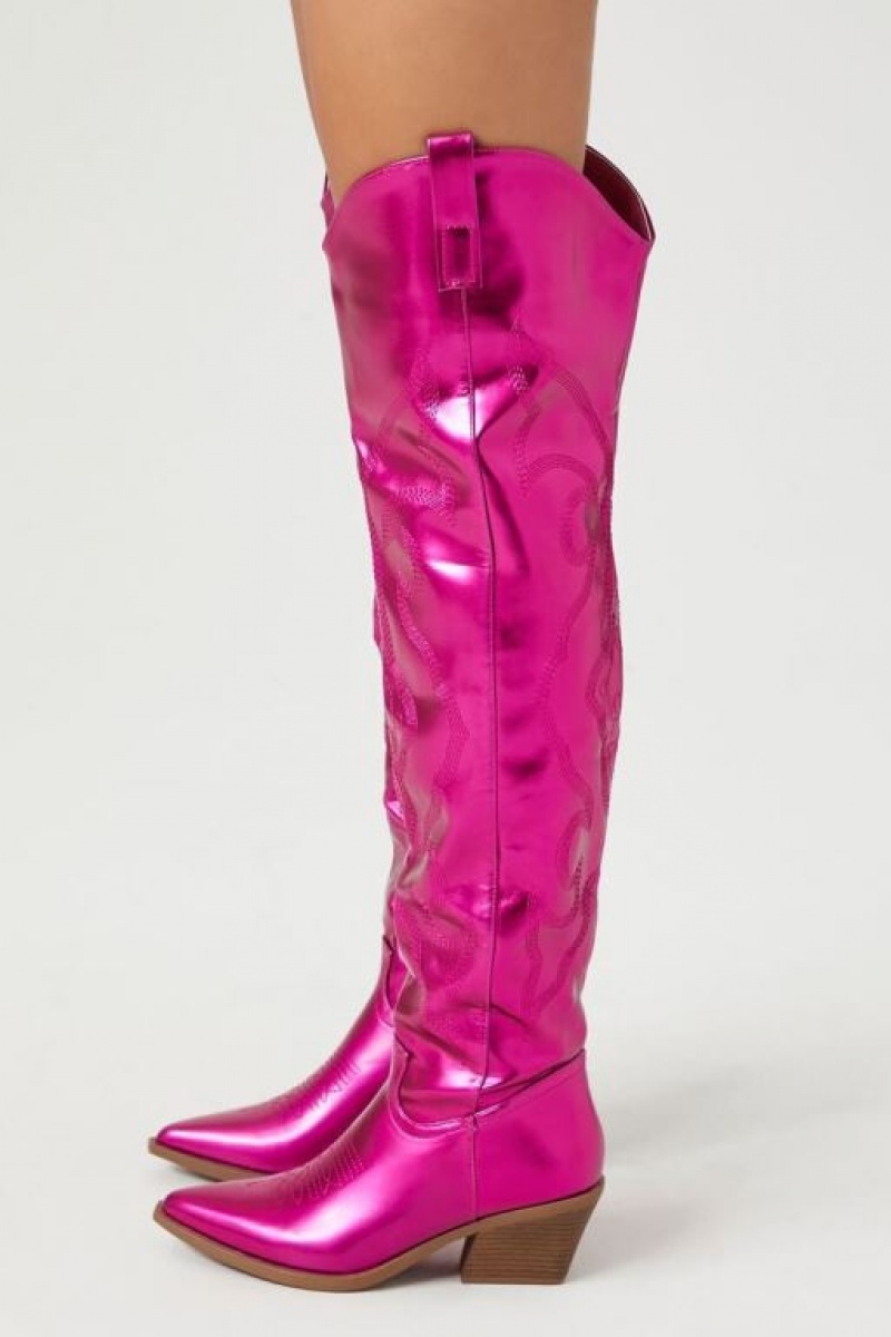 Botas Forever 21 Metallic Knee High Cowboy Mujer Rosas | d73JrLRXgNq