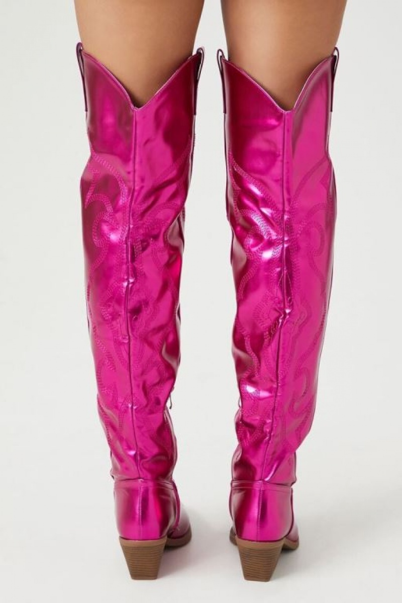 Botas Forever 21 Metallic Knee High Cowboy Mujer Rosas | d73JrLRXgNq