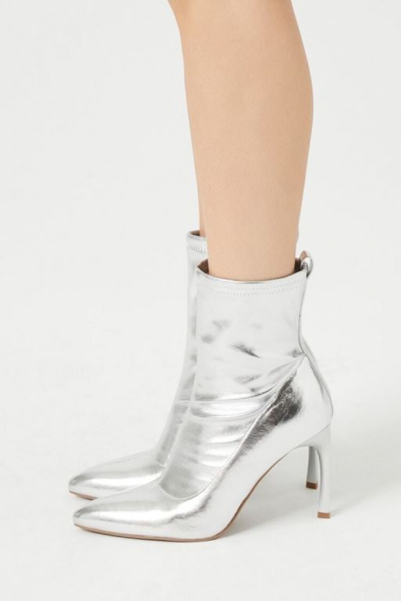 Botas Forever 21 Metallic Pointed Toe Stiletto Booties Mujer Plateadas | pPkpMtuP27X