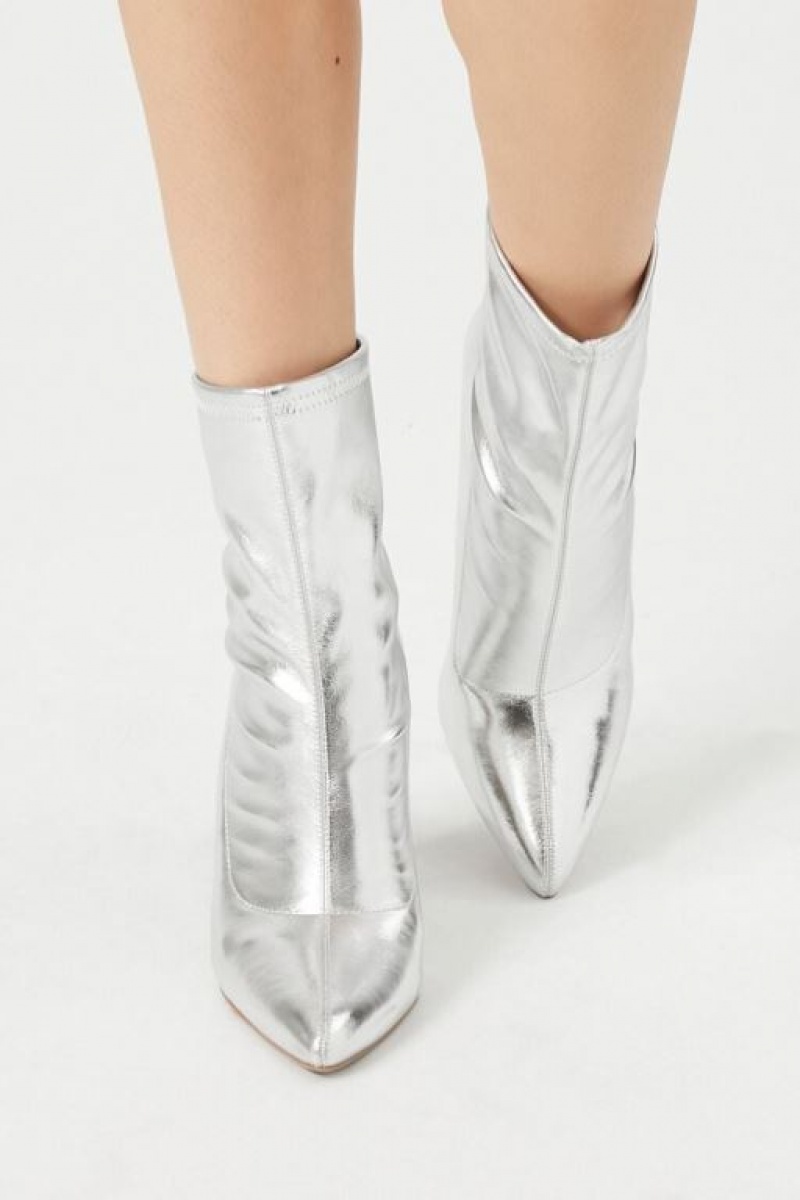 Botas Forever 21 Metallic Pointed Toe Stiletto Booties Mujer Plateadas | pPkpMtuP27X