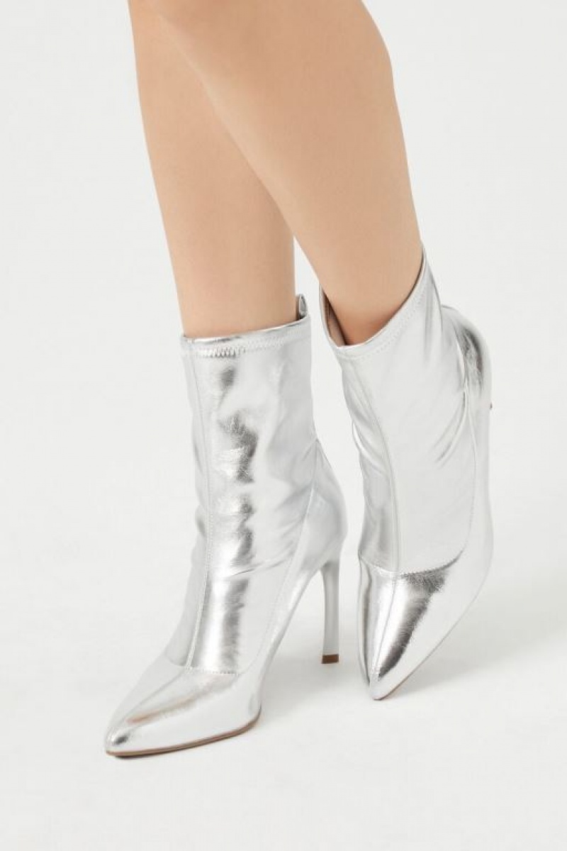 Botas Forever 21 Metallic Pointed Toe Stiletto Booties Mujer Plateadas | pPkpMtuP27X