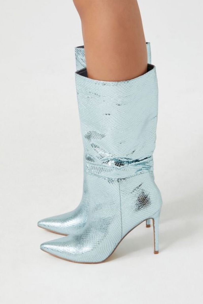 Botas Forever 21 Metallic Snakeskin Pointed Mujer Azules | FFF6usDhYMd