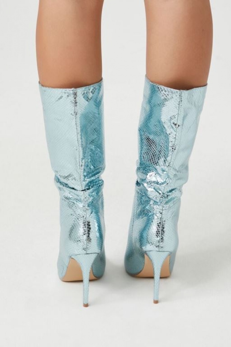 Botas Forever 21 Metallic Snakeskin Pointed Mujer Azules | FFF6usDhYMd