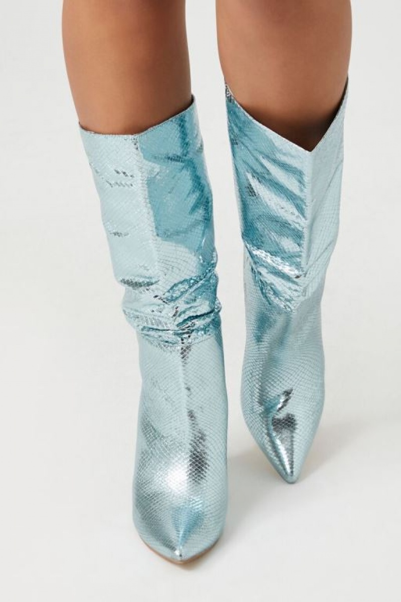 Botas Forever 21 Metallic Snakeskin Pointed Mujer Azules | FFF6usDhYMd