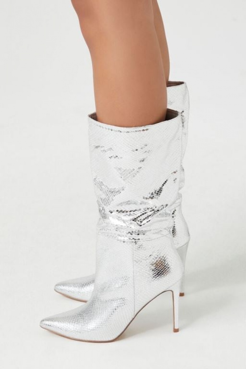 Botas Forever 21 Metallic Snakeskin Pointed Mujer Plateadas | R2ukb7weZ2r