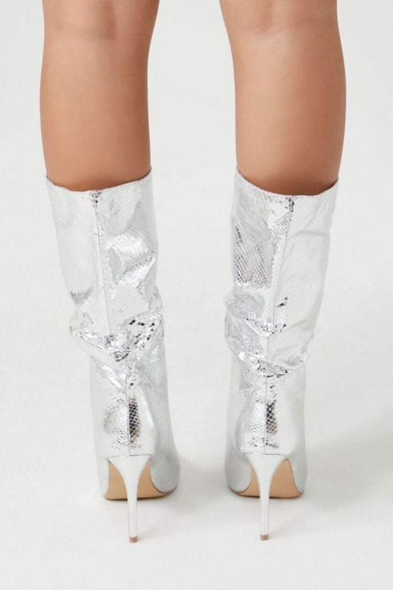 Botas Forever 21 Metallic Snakeskin Pointed Mujer Plateadas | R2ukb7weZ2r