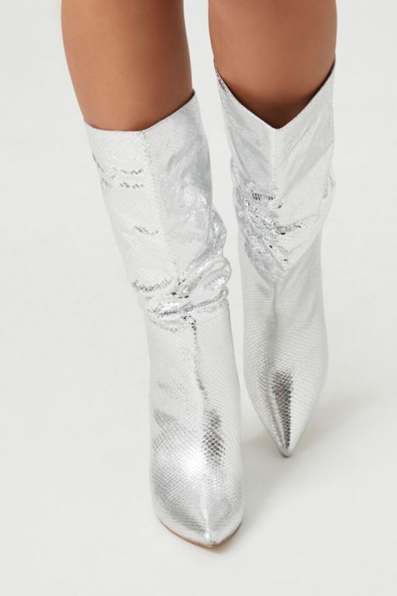 Botas Forever 21 Metallic Snakeskin Pointed Mujer Plateadas | R2ukb7weZ2r