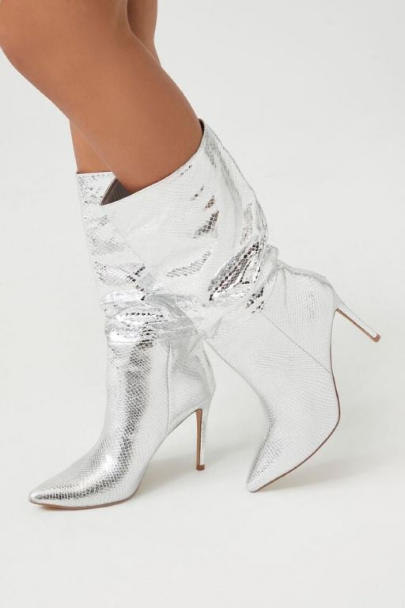 Botas Forever 21 Metallic Snakeskin Pointed Mujer Plateadas | R2ukb7weZ2r