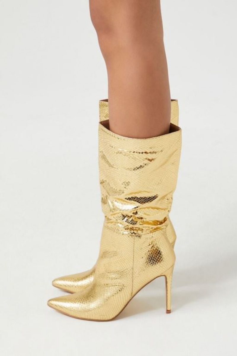 Botas Forever 21 Metallic Snakeskin Pointed Mujer Doradas | m8NbdoJcoCz