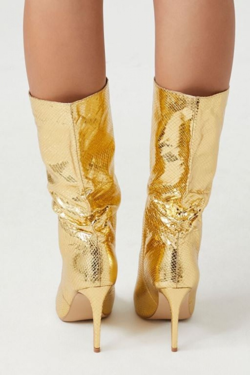 Botas Forever 21 Metallic Snakeskin Pointed Mujer Doradas | m8NbdoJcoCz