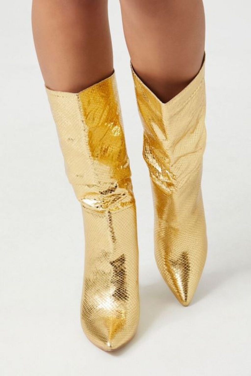 Botas Forever 21 Metallic Snakeskin Pointed Mujer Doradas | m8NbdoJcoCz