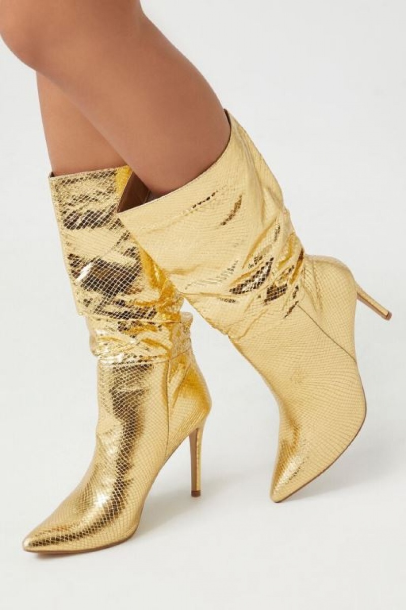 Botas Forever 21 Metallic Snakeskin Pointed Mujer Doradas | m8NbdoJcoCz