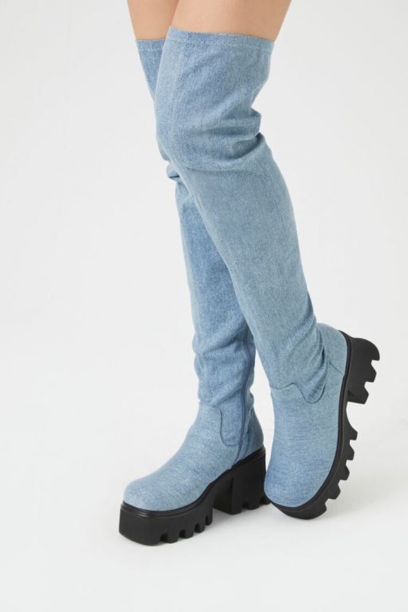 Botas Forever 21 Over The Knee Lug Sole Mujer Azules | 9zaBlzqAAMr