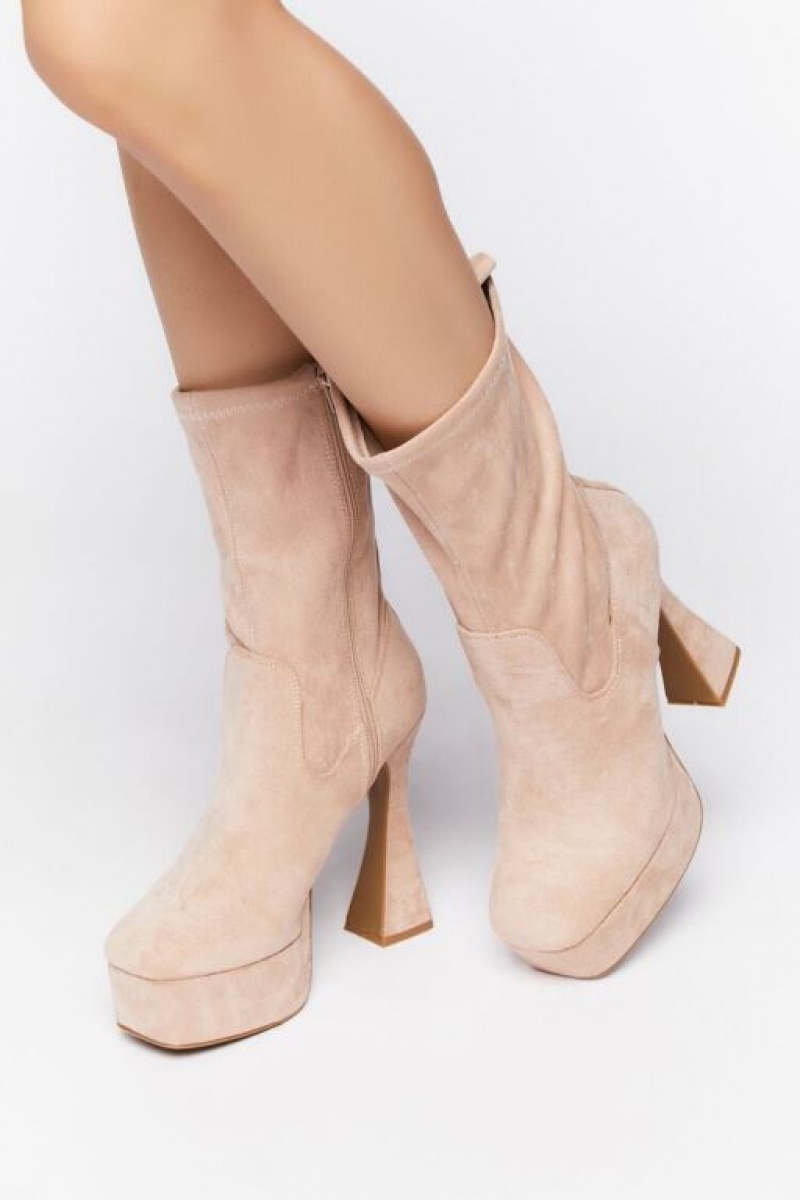 Botas Forever 21 Platform Block Heel Booties Mujer Beige | NL0uimViON7