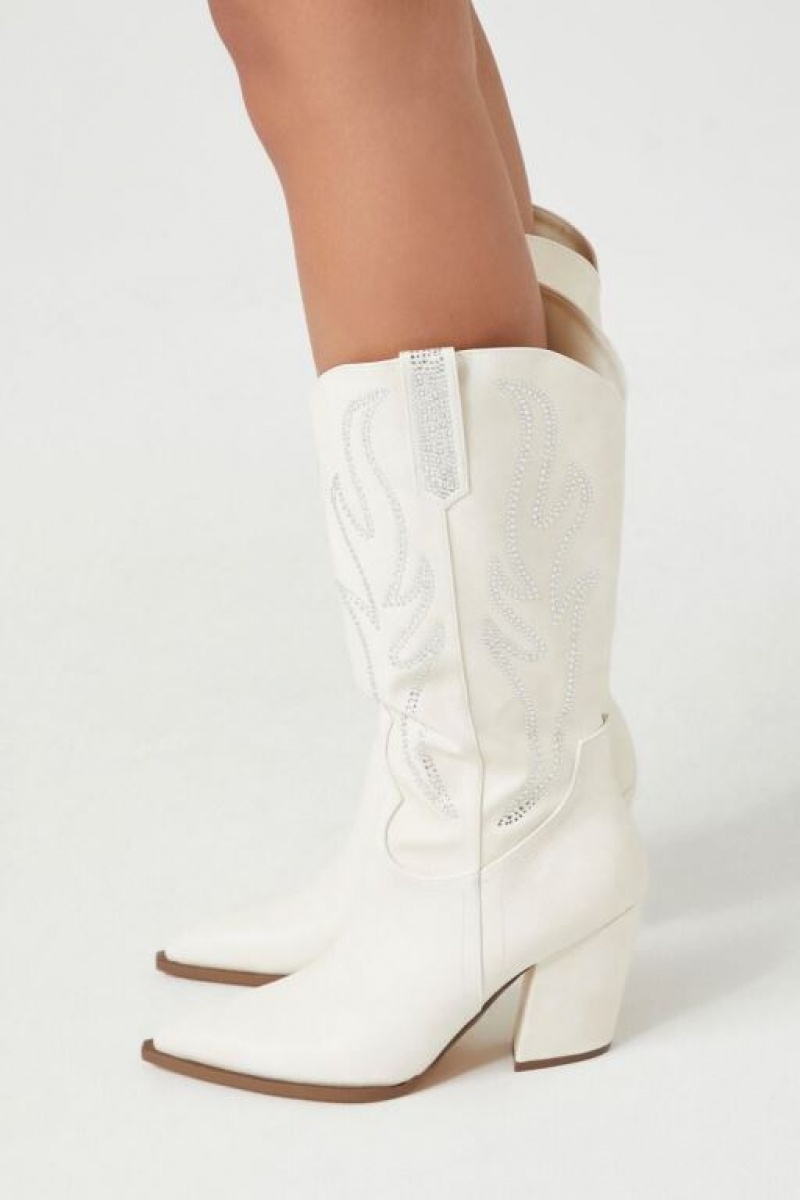 Botas Forever 21 Pointed Toe Cowboy Mujer Creme | DR3NT7zK4FF