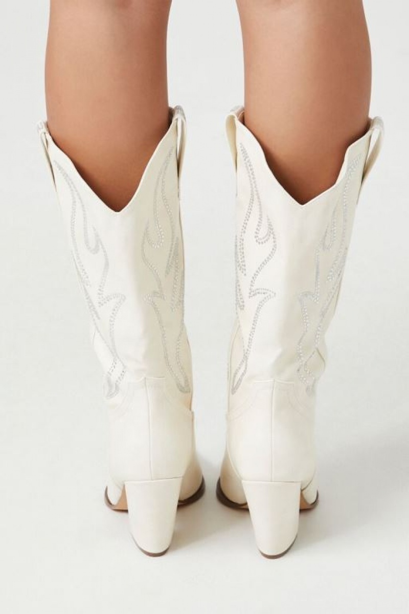 Botas Forever 21 Pointed Toe Cowboy Mujer Creme | DR3NT7zK4FF