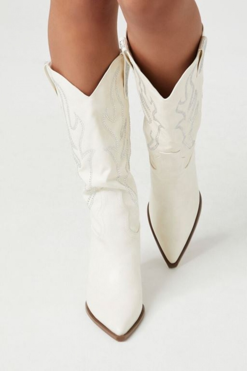 Botas Forever 21 Pointed Toe Cowboy Mujer Creme | DR3NT7zK4FF