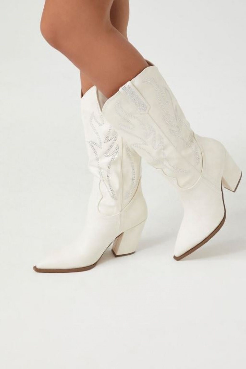 Botas Forever 21 Pointed Toe Cowboy Mujer Creme | DR3NT7zK4FF