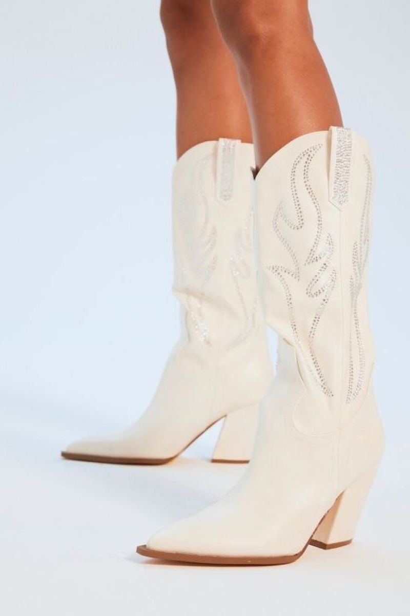 Botas Forever 21 Pointed Toe Cowboy Mujer Creme | DR3NT7zK4FF