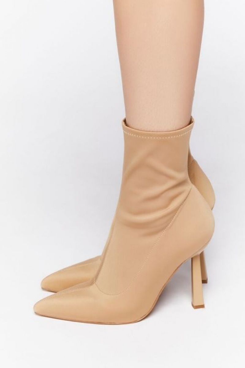 Botas Forever 21 Pointed Toe Stiletto Sock Booties Mujer Beige | ZWsj2T5wxq8