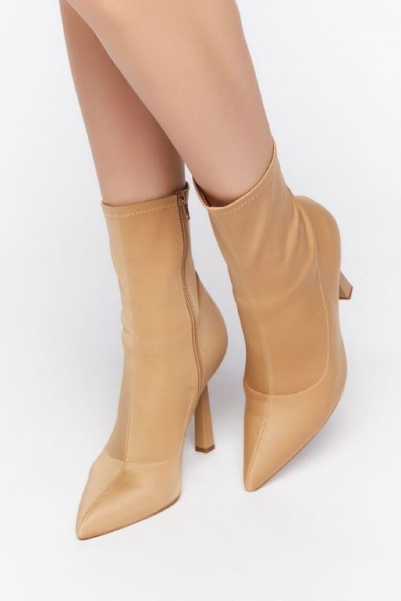 Botas Forever 21 Pointed Toe Stiletto Sock Booties Mujer Beige | ZWsj2T5wxq8