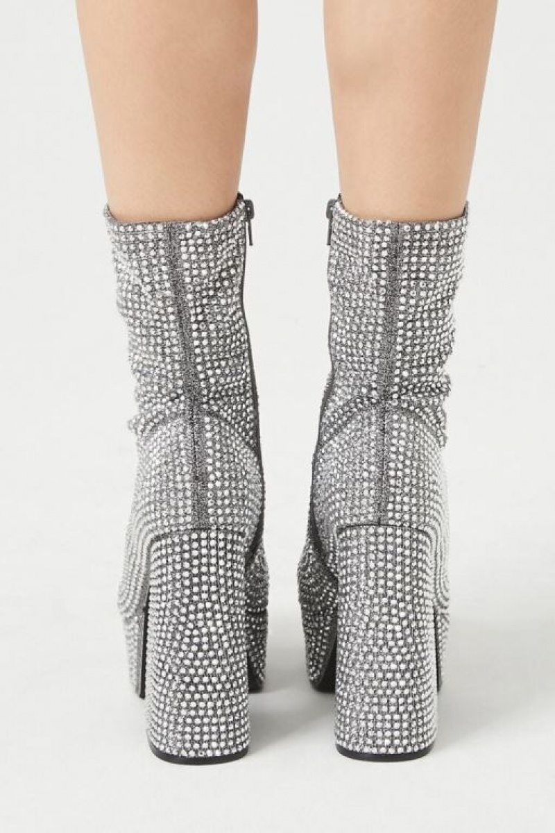 Botas Forever 21 Rhinestone Platform Block Booties Mujer Negras | WcAlCOJ6fwo