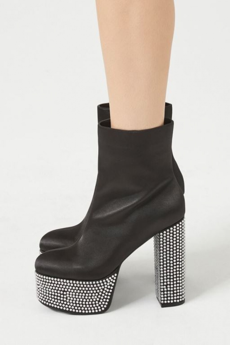 Botas Forever 21 Rhinestone Satin Block Heel Booties Mujer Negras | rVBqRqNgjxQ