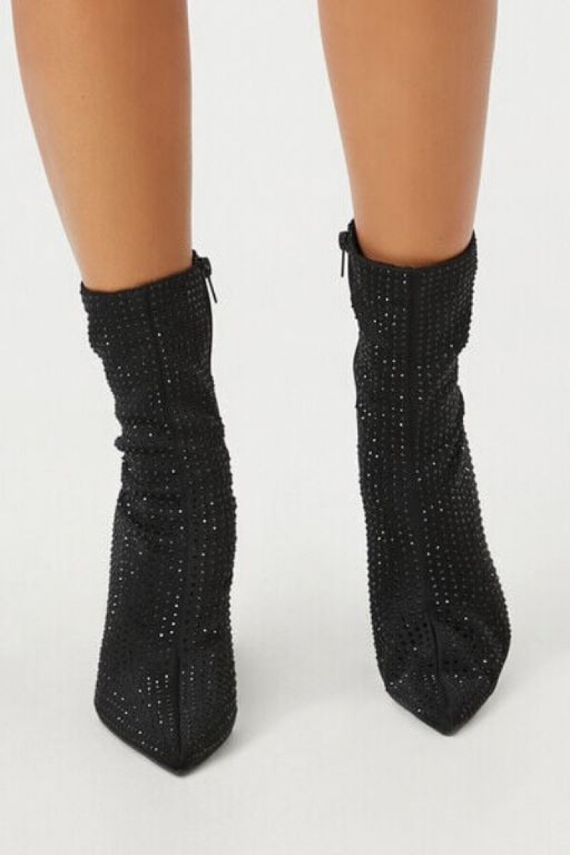 Botas Forever 21 Rhinestone Stiletto Booties Mujer Negras | c2GwBLAYqmp