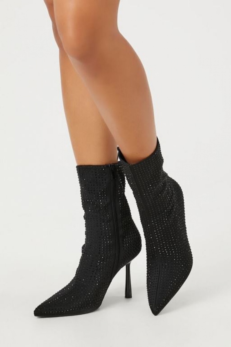 Botas Forever 21 Rhinestone Stiletto Booties Mujer Negras | c2GwBLAYqmp