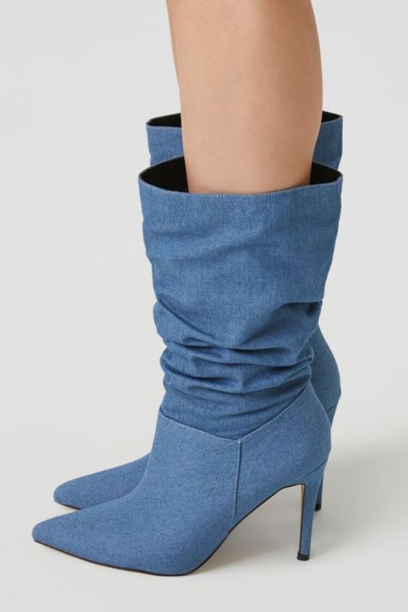 Botas Forever 21 Ruched Denim Stiletto Mujer Azules | bdRDnI5wfGP