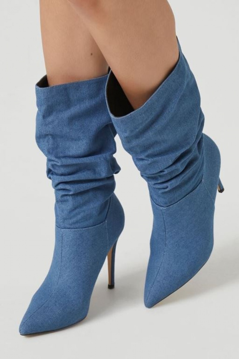 Botas Forever 21 Ruched Denim Stiletto Mujer Azules | bdRDnI5wfGP