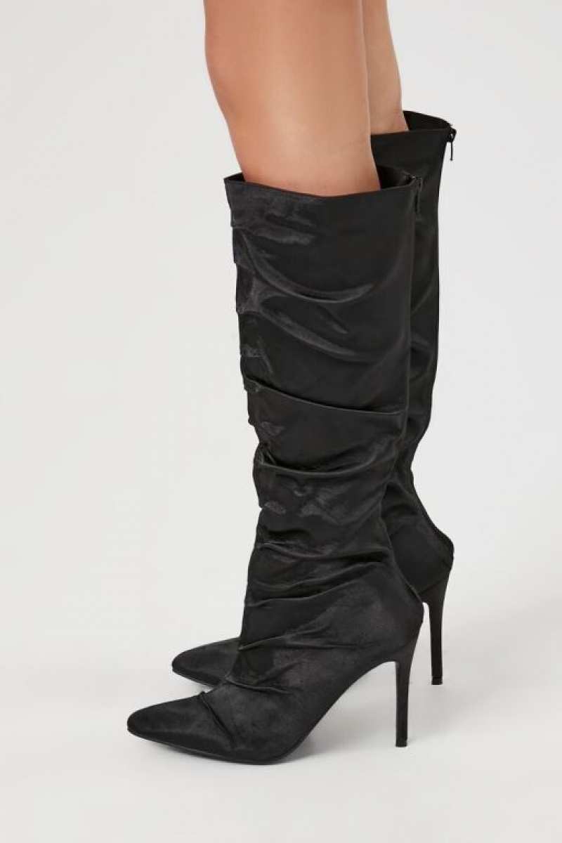 Botas Forever 21 Ruched Satin Pointed Toe Mujer Negras | WH1QYQtptOr